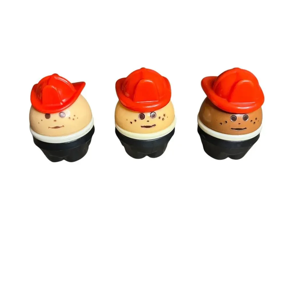 Vintage Disney Arco Fire Truck Toy‎ with 3 Egg Shaped Firefighter Figures Red